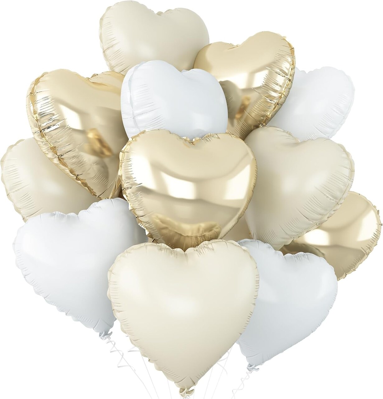 12pcs Cream White Heart Balloons – 18" Sand White & Gold Foil Balloons for Boho Baby Shower, Birthday, Bridal Shower, Wedding Party Decorations